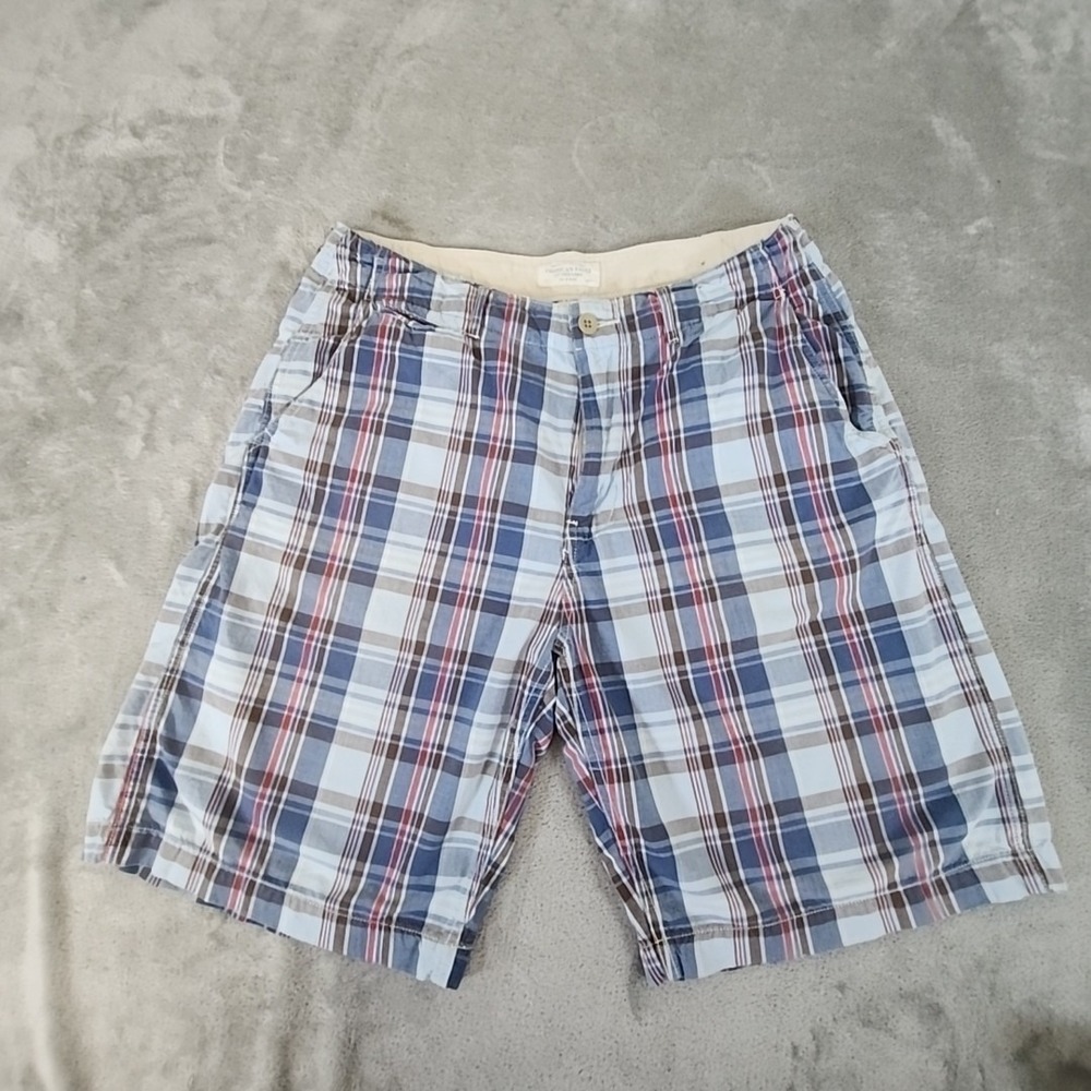 American Eagle Shorts Mens 33 Blue The AE Plaid Flat Front Chino Casual Preppy